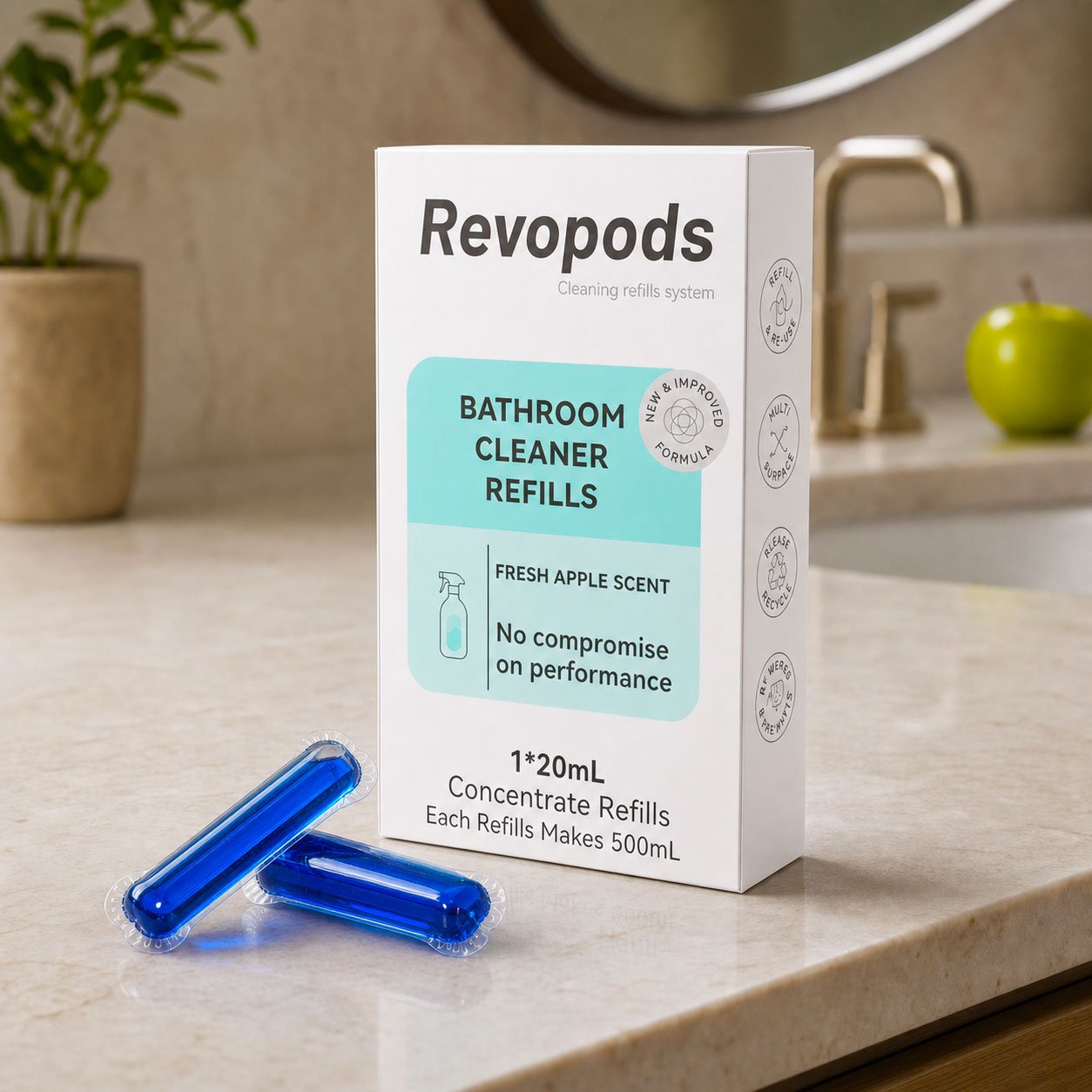 Revopods bathroom cleaner concentrate refill pods