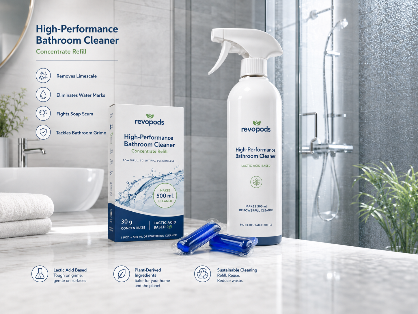 High-performance bathroom cleaner refill pod