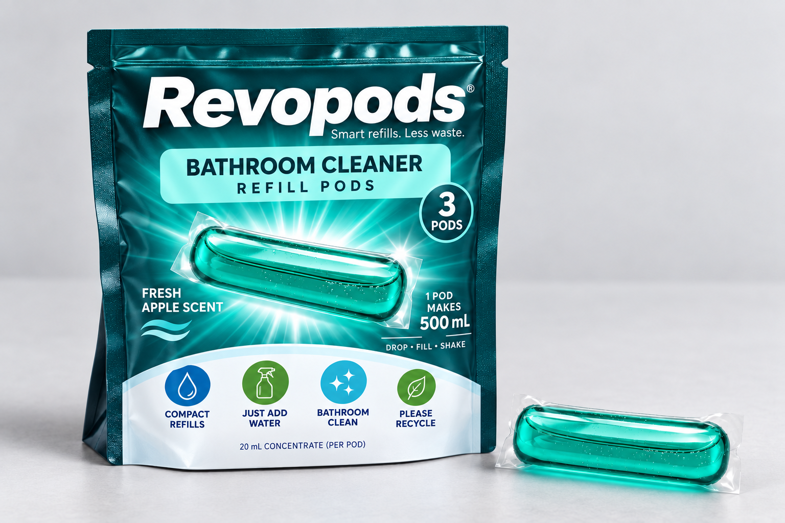 Bathroom cleaner concentrate refills capsules zipper pack